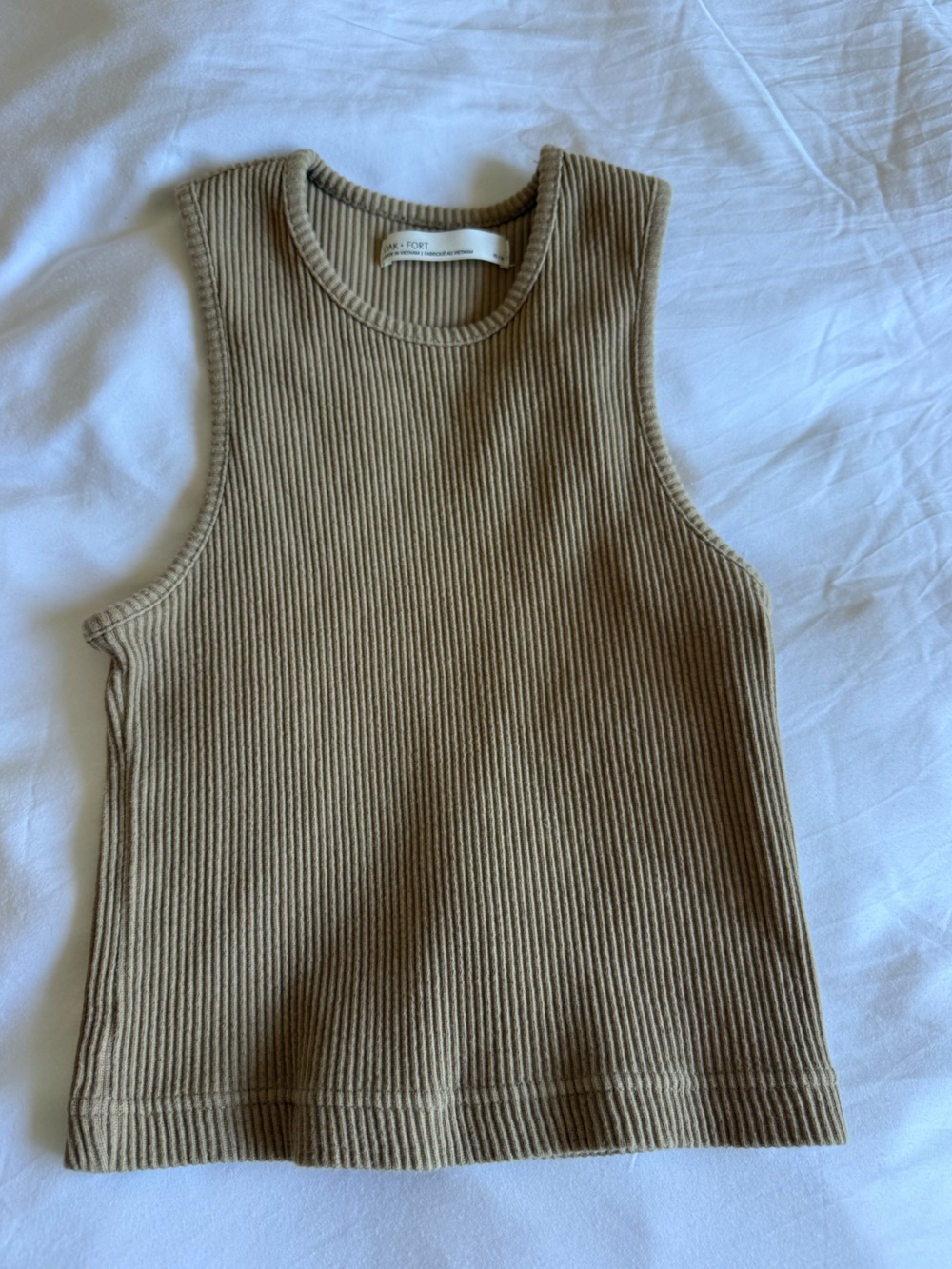 OAK + FORT Ribbed Tank Top in Khaki